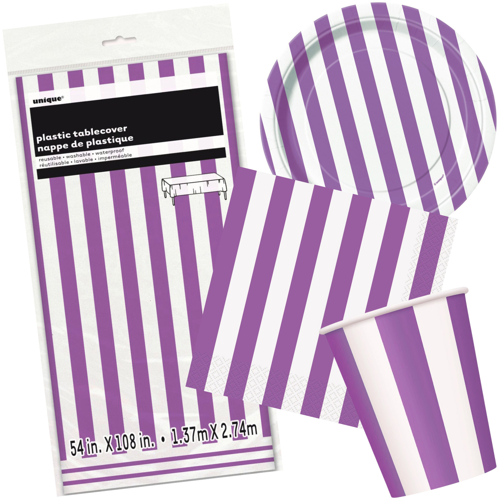 Pretty Purple and White Striped Party Starter Set (For 8 Guests)