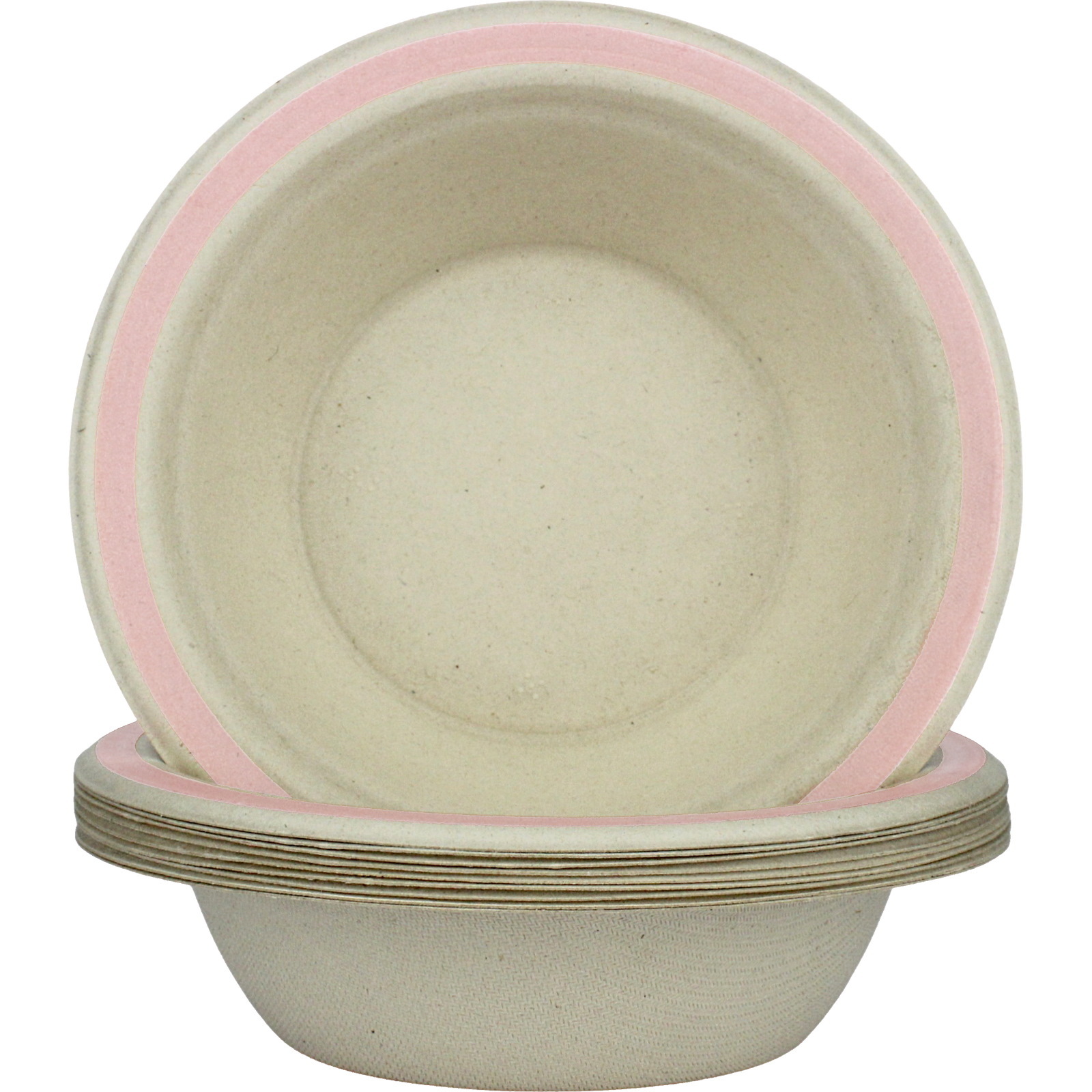 Light Pink Rim Sugar Cane Bowls (Pack of 10)