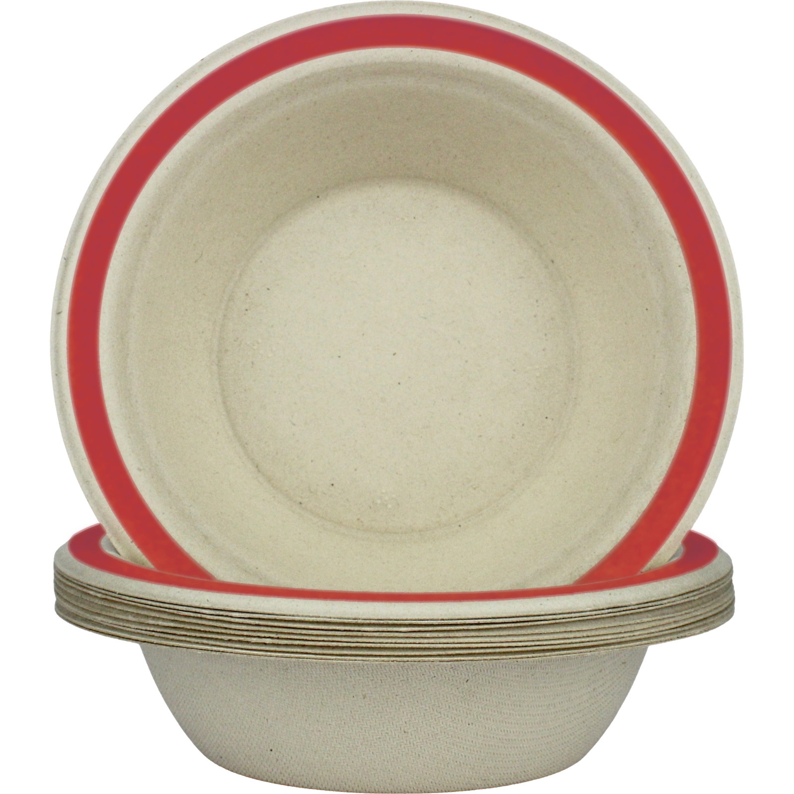  Red Rim Sugar Cane Bowls (Pack of 10)