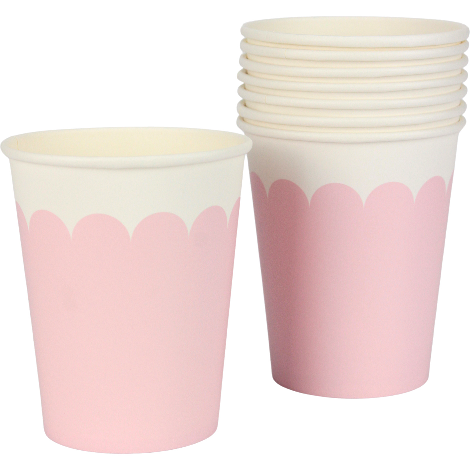 Light Pink & White Scalloped Paper Cups (Pack of 8)