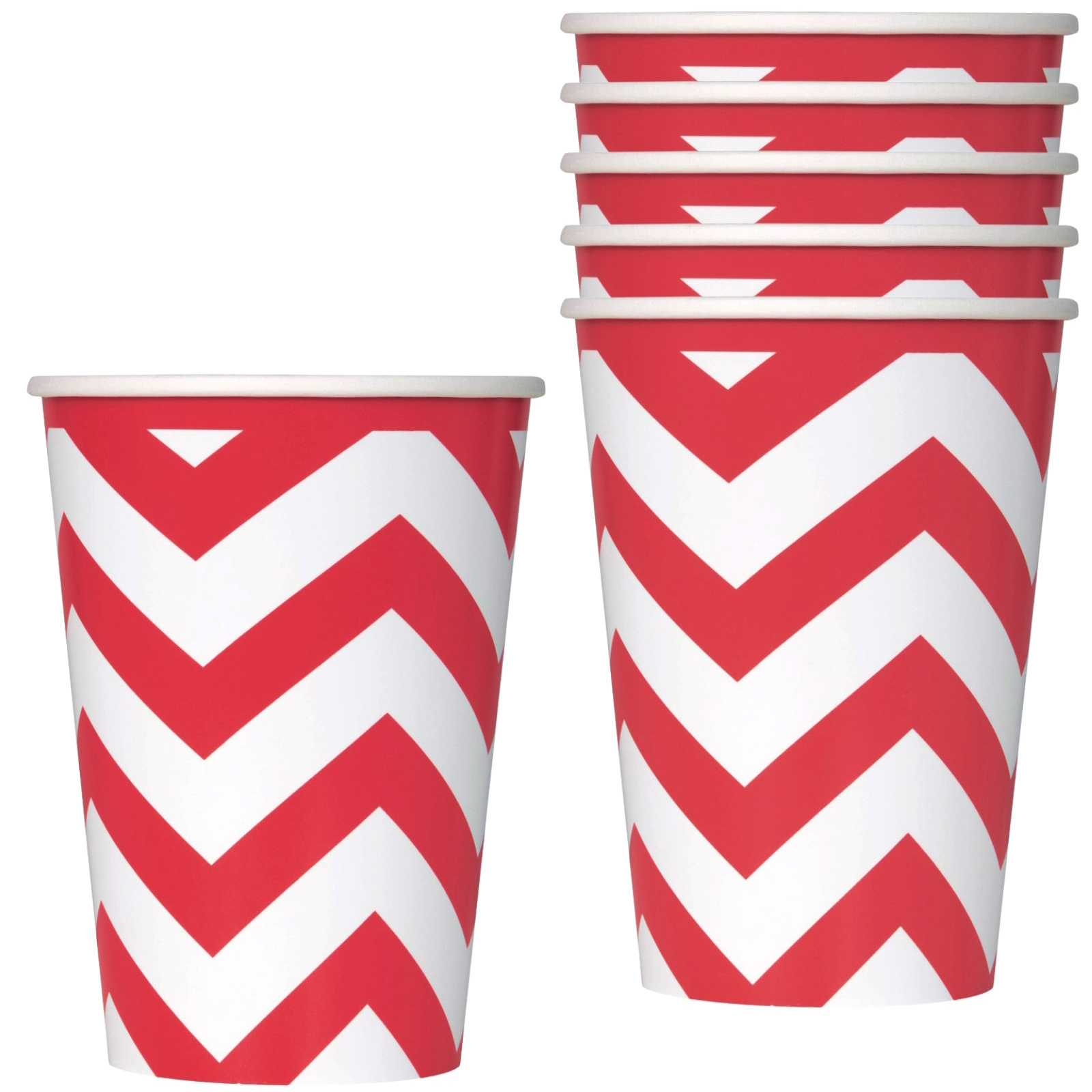 Ruby Red Chevron Paper Cups 355ml (Pack of 6)
