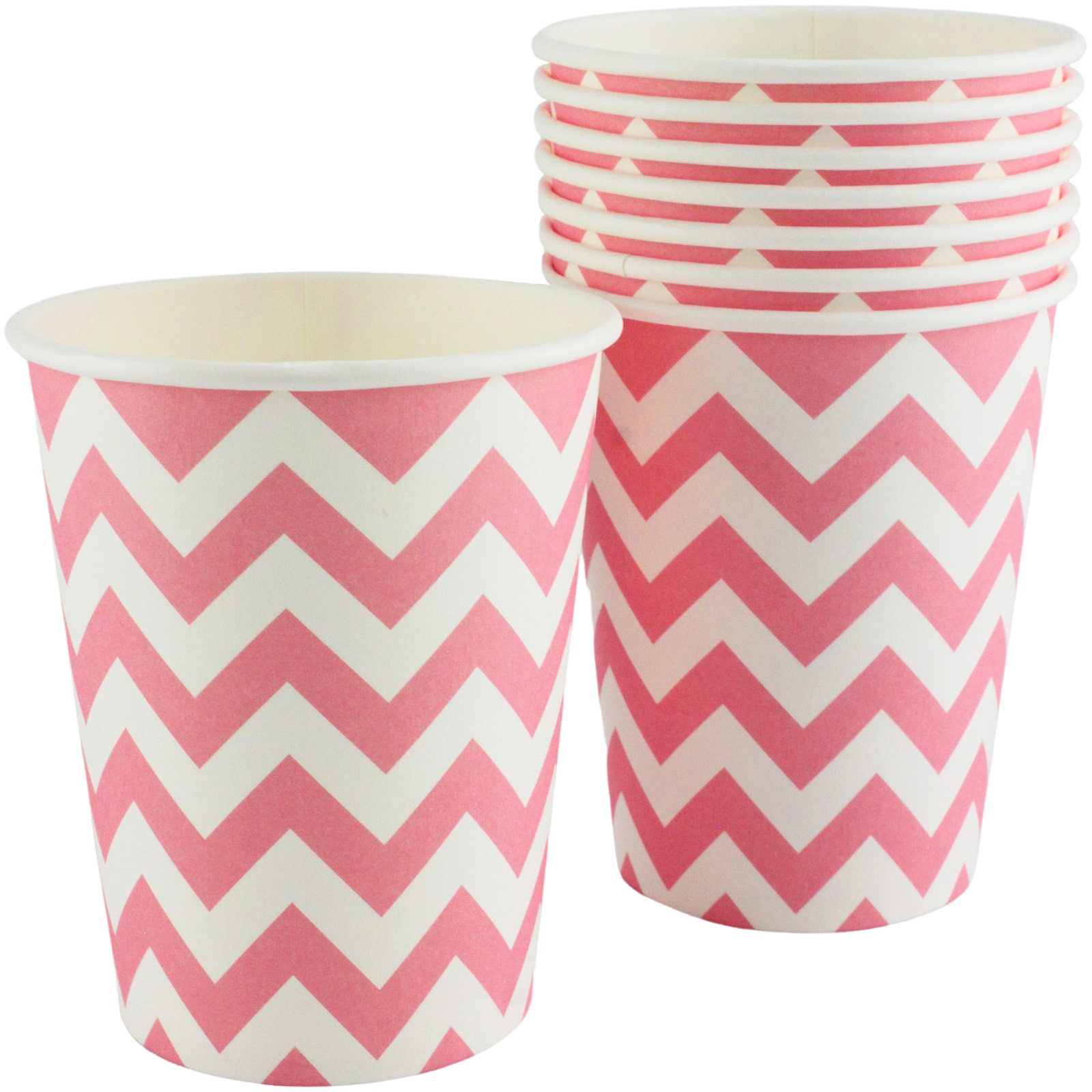 New Pink Chevron Paper Cups 266ml (Pack of 8) 