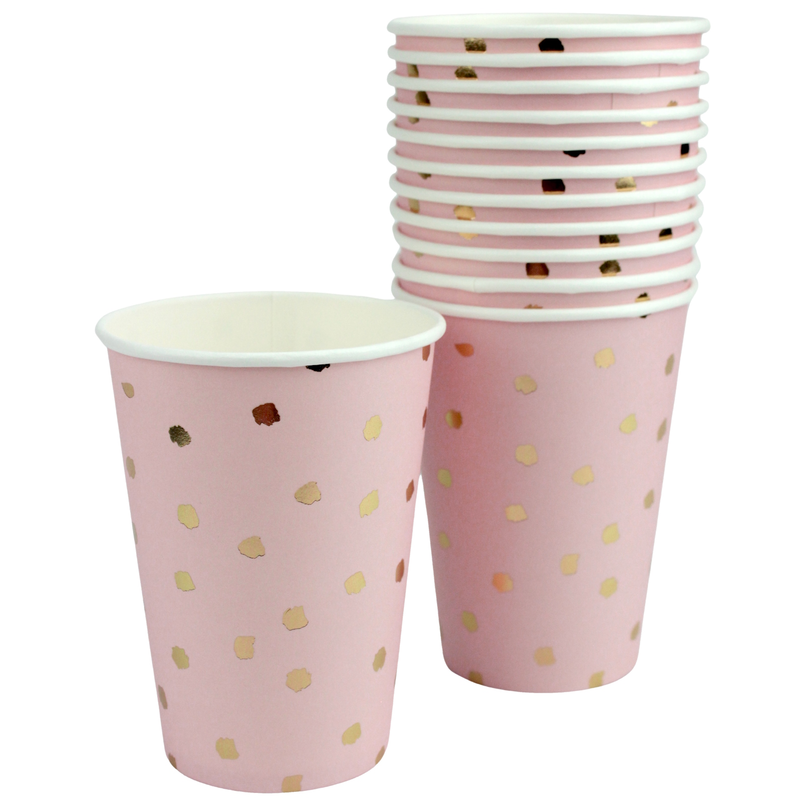 Light Pink and Gold Foil Dots Paper Cups (Pack of 12)