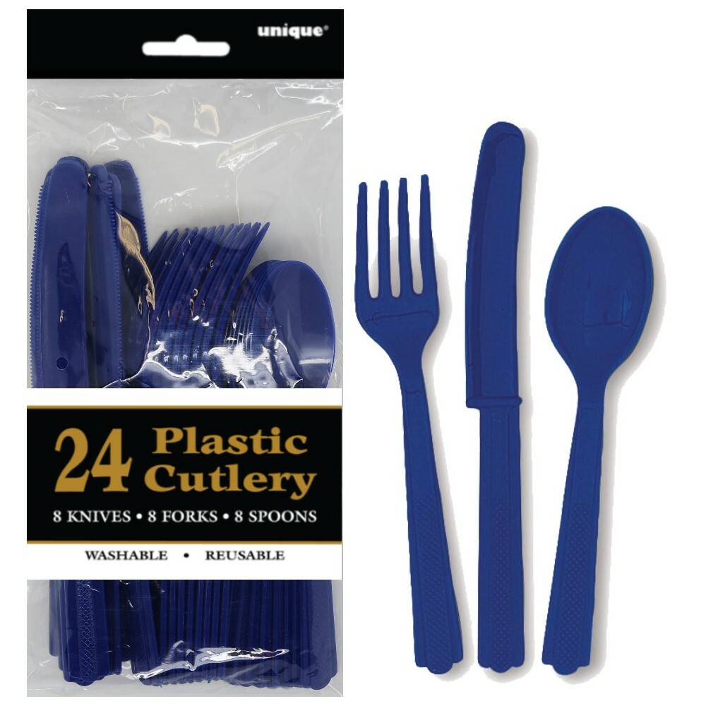 Sapphire Blue Plastic Cutlery (Pack of 24)