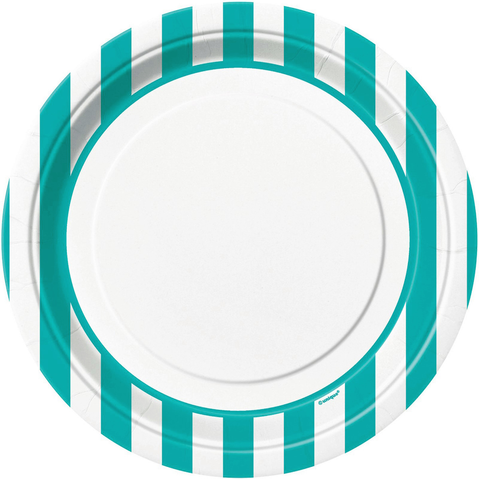 Caribbean Teal and White Striped Large Paper Plates (Pack of 8)