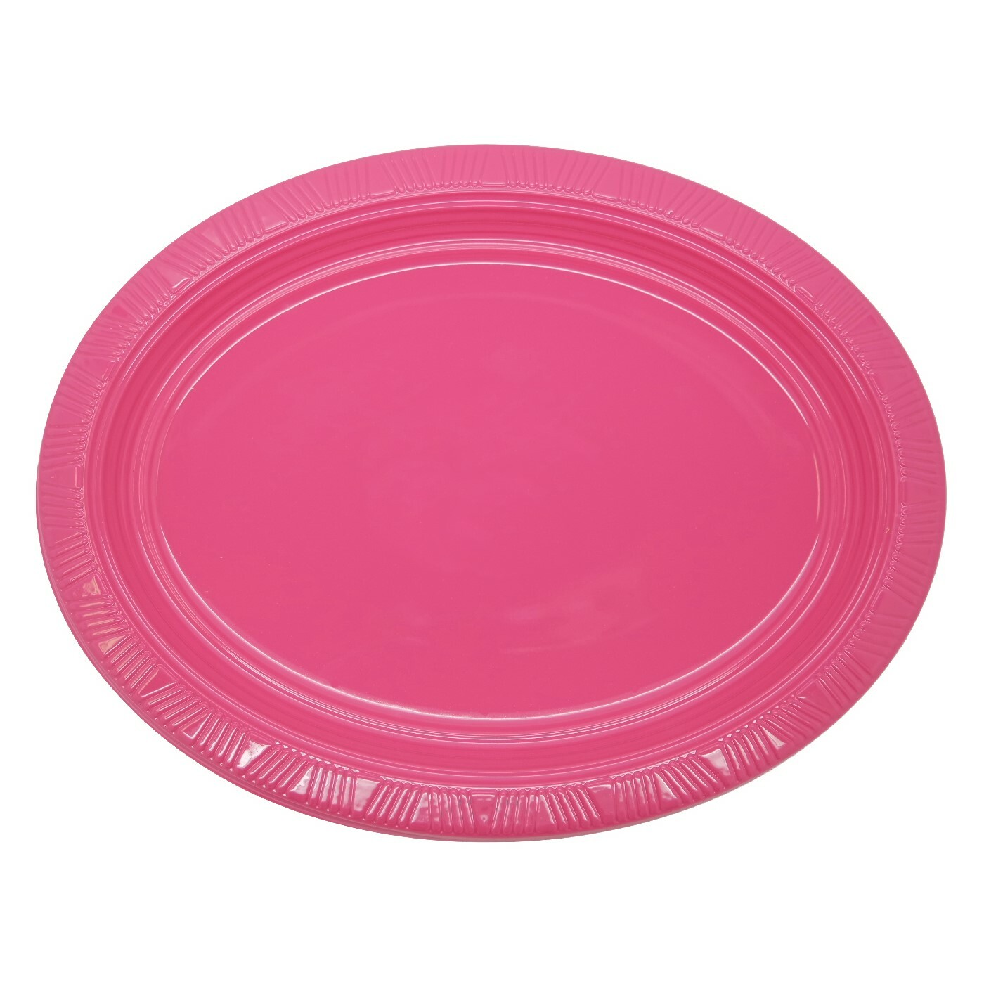 Hot Pink Oval Large Plastic Plates (Pack of 5)