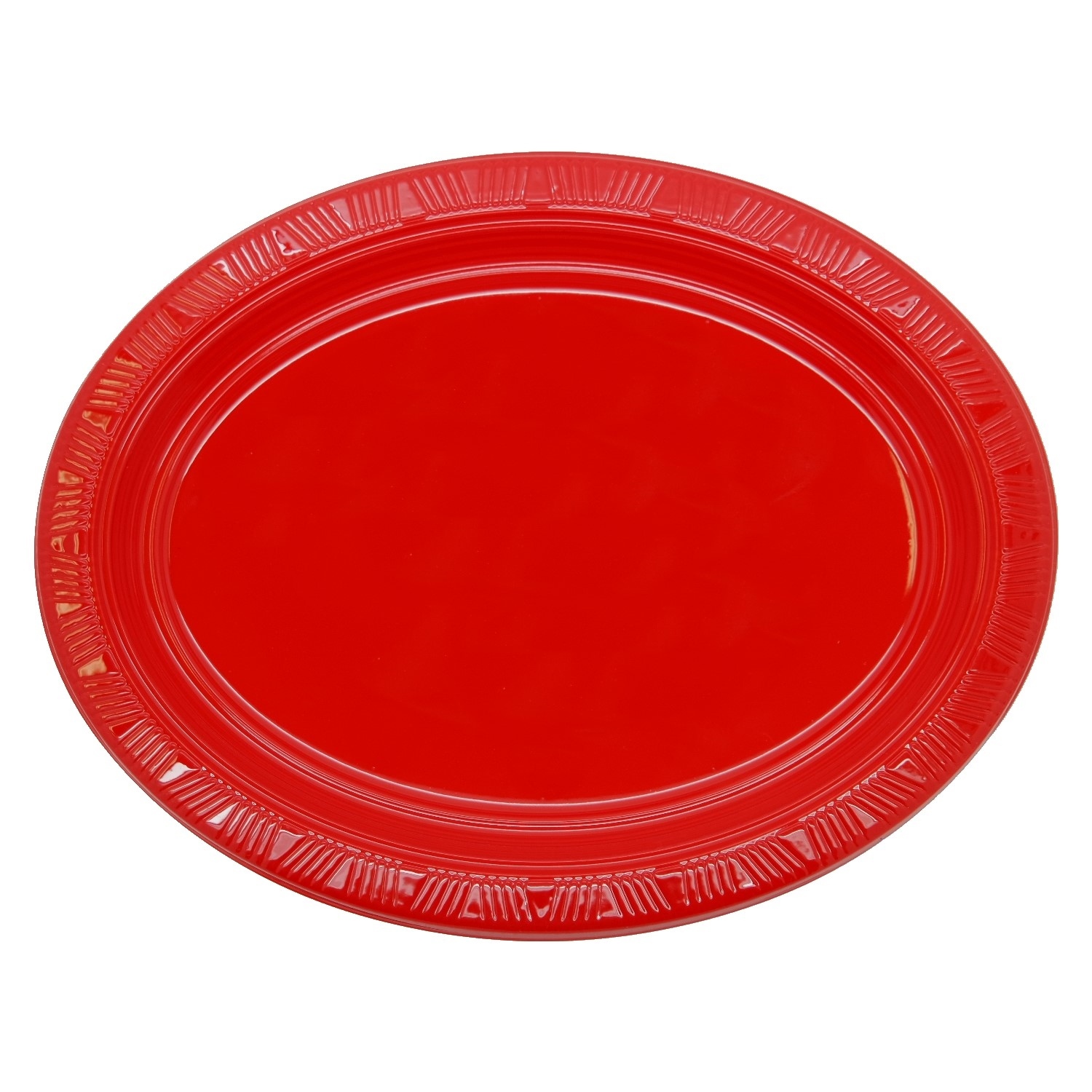 Red Oval Large Plastic Plates (Pack of 5)