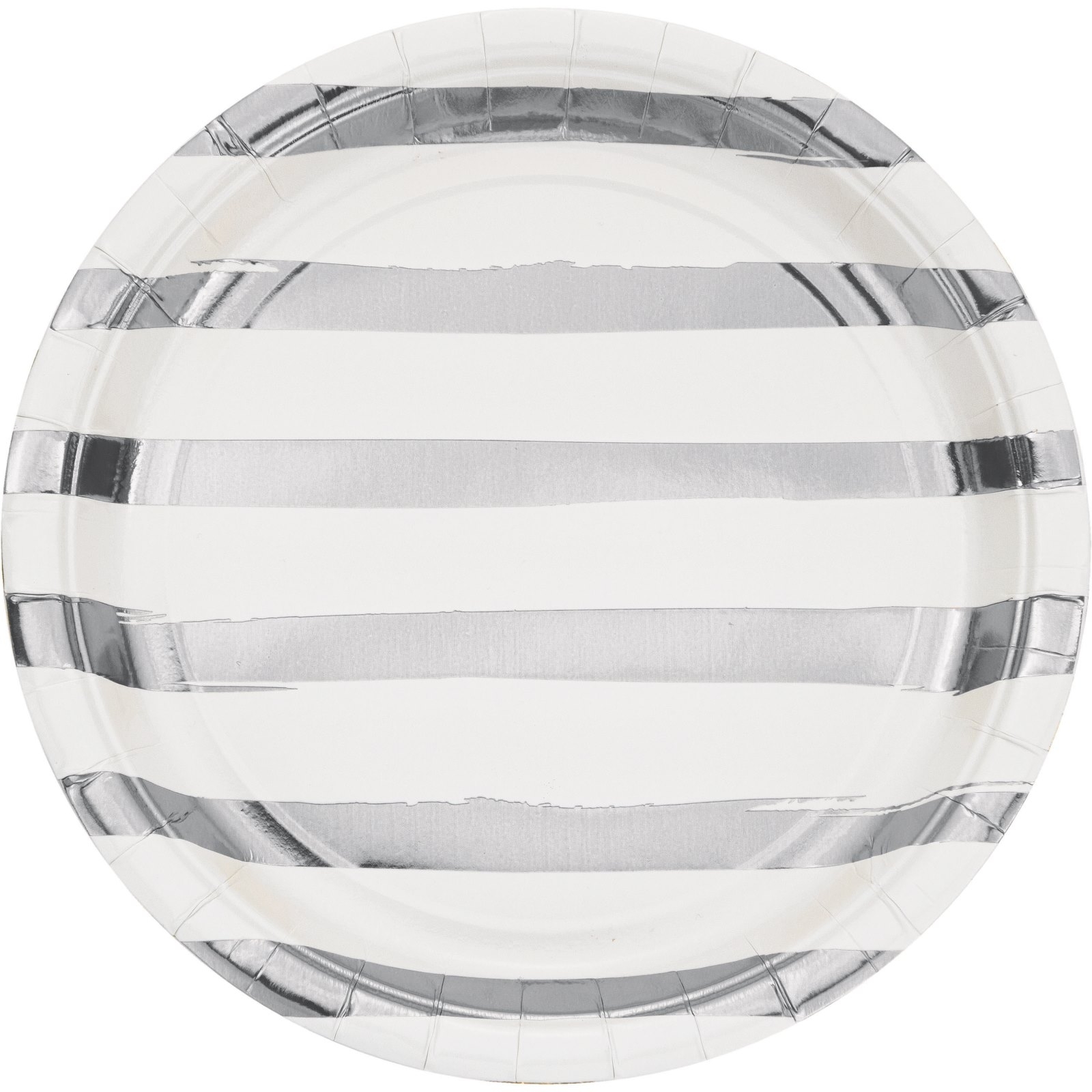 White and Silver Foil Stripe Large Paper Plates (Pack of 8)