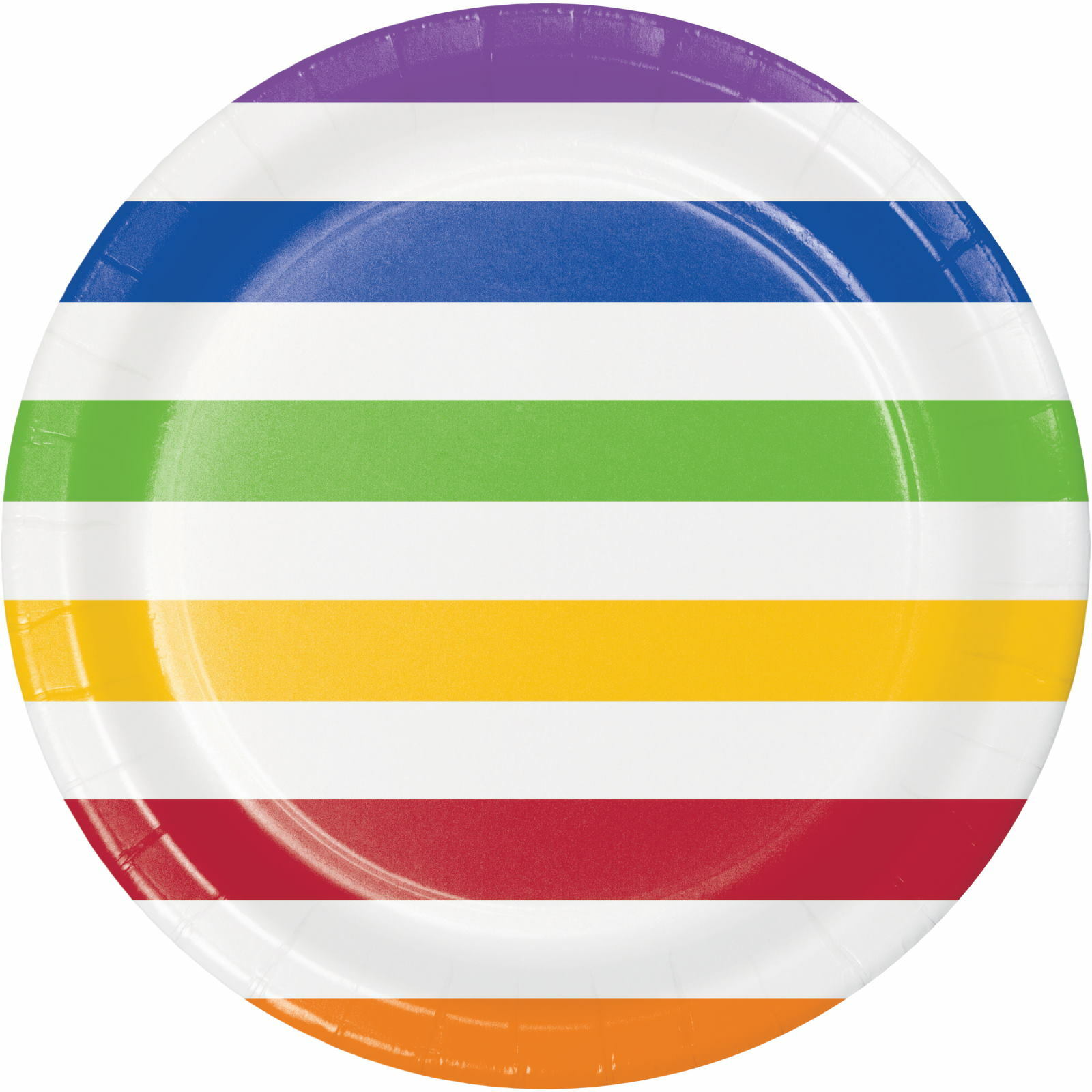 Rainbow and White Striped Large Paper Plates (Pack of 8)
