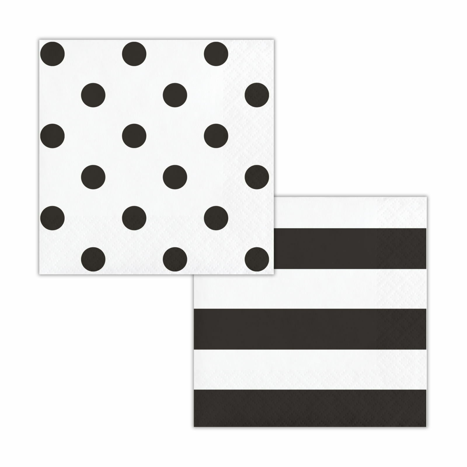 Black Polka Dot and Striped Small Napkins / Serviettes (Pack of 16)