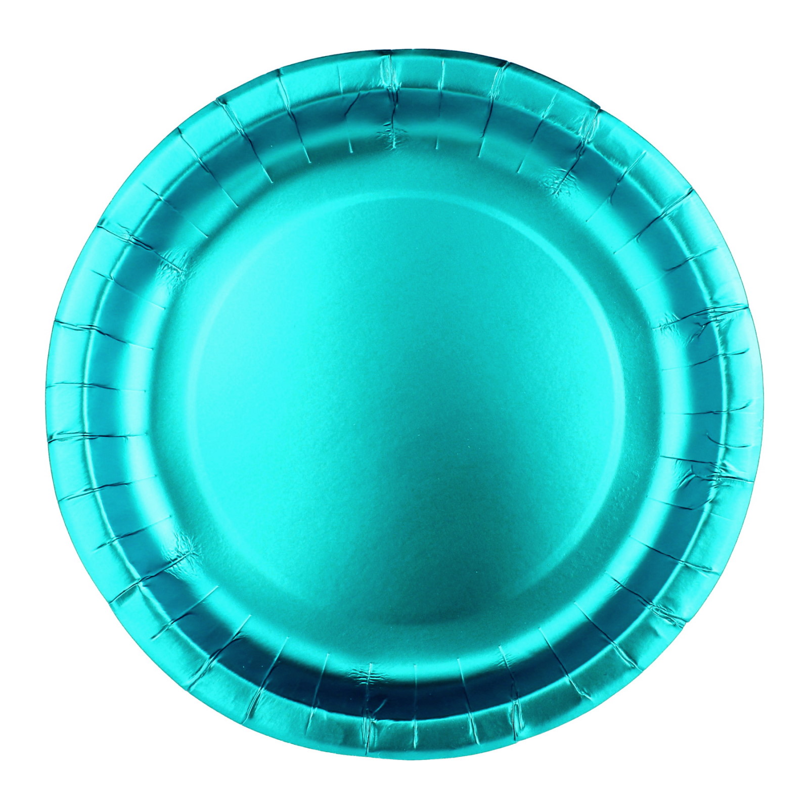Aqua Blue Foil Round Paper Plates 18cm (Pack of 12)