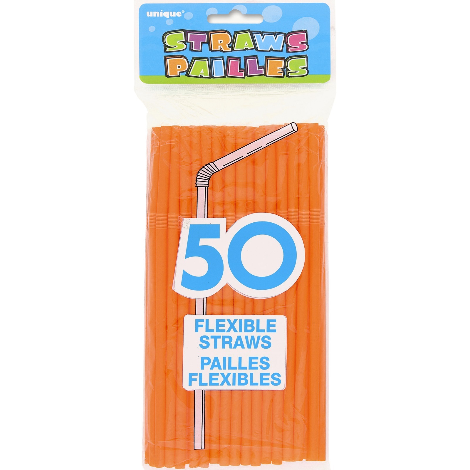 Orange Plastic Drinking Straws (Pack of 50)