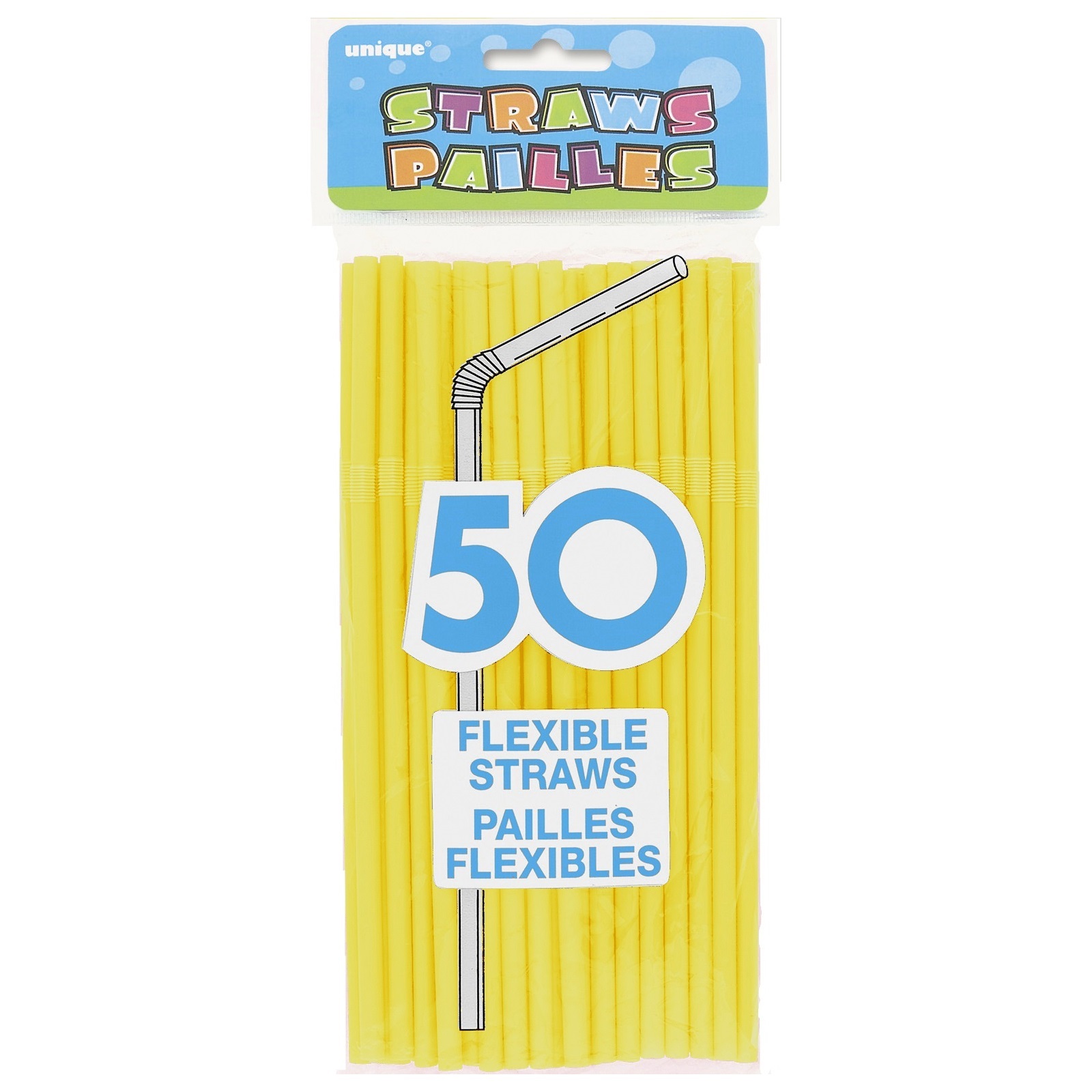 Yellow Plastic Drinking Straws (Pack of 50)