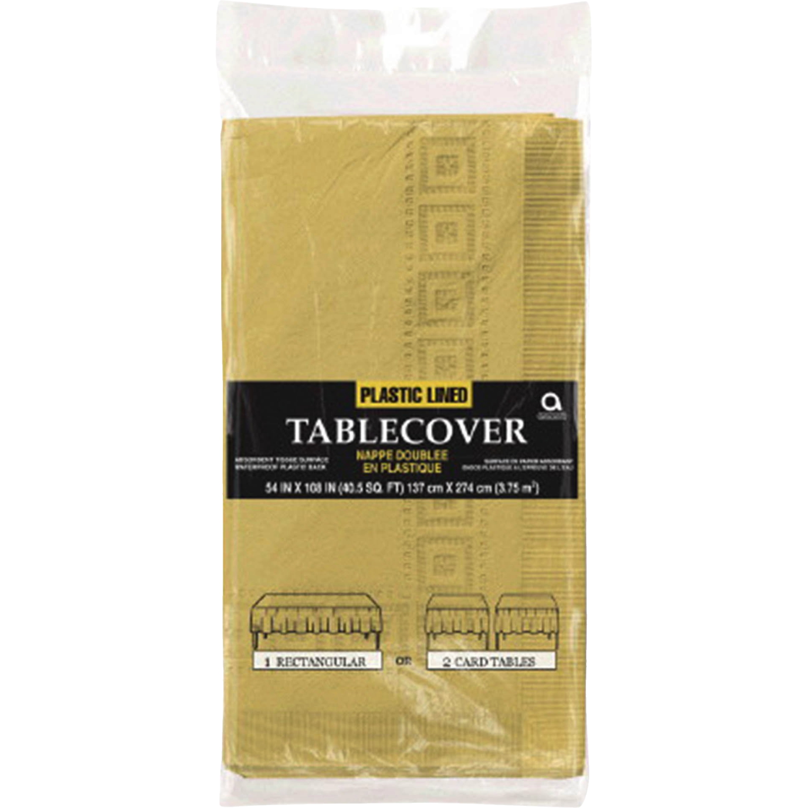 Gold 3ply Plastic Lined Paper Tablecloth