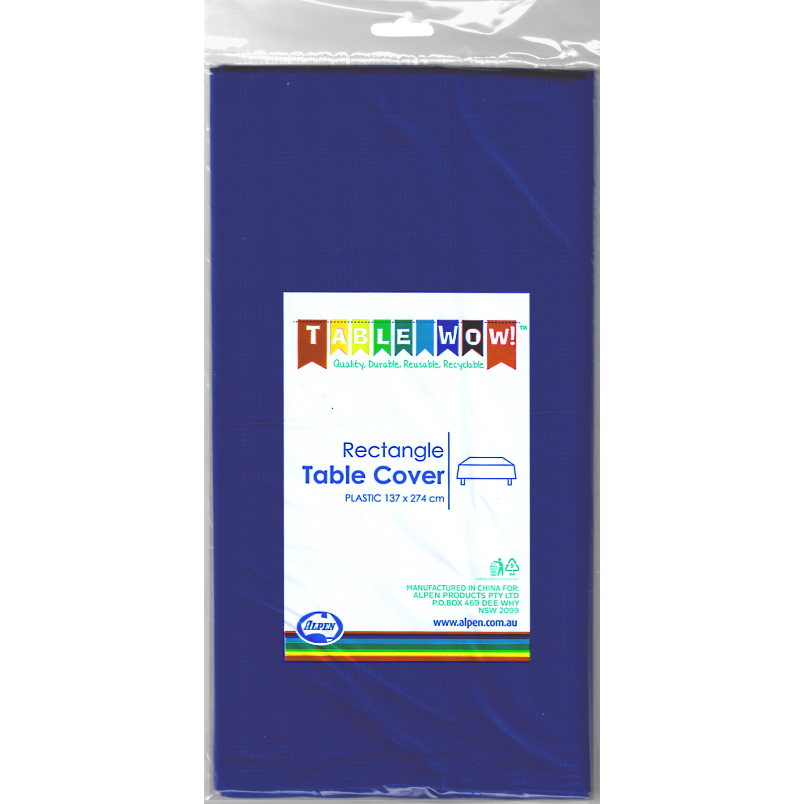 Classic Royal Blue Plastic Rectangular Tablecloth