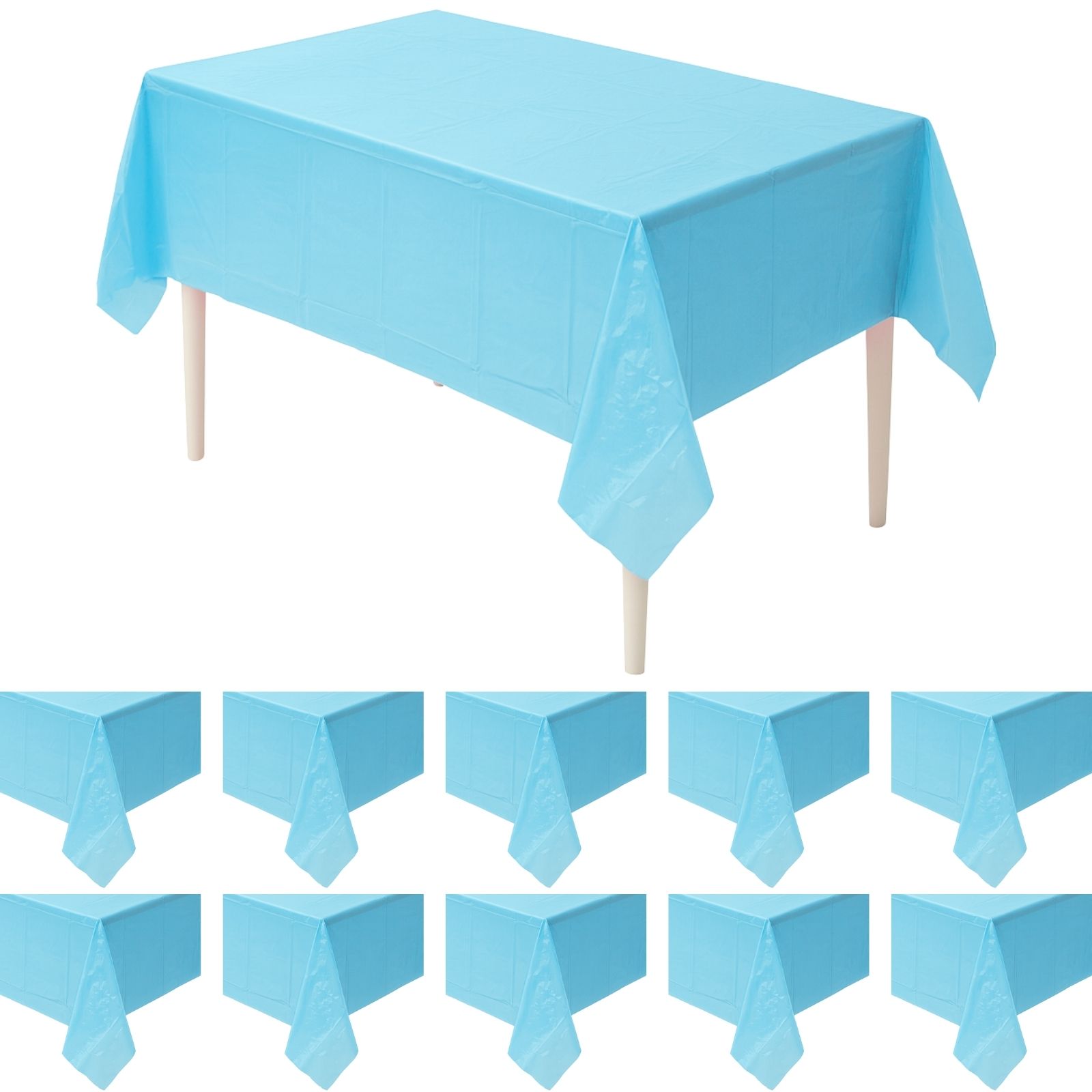 Powder Blue Rectangular Plastic Tablecloth (Bulk Pack Of 12)