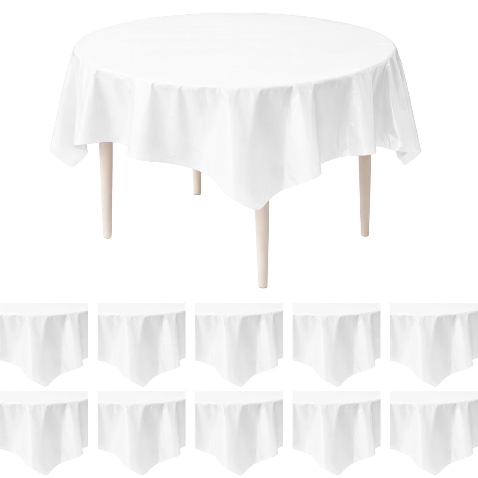 Bright White Round Plastic Tablecloths (Bulk Pack of 12)