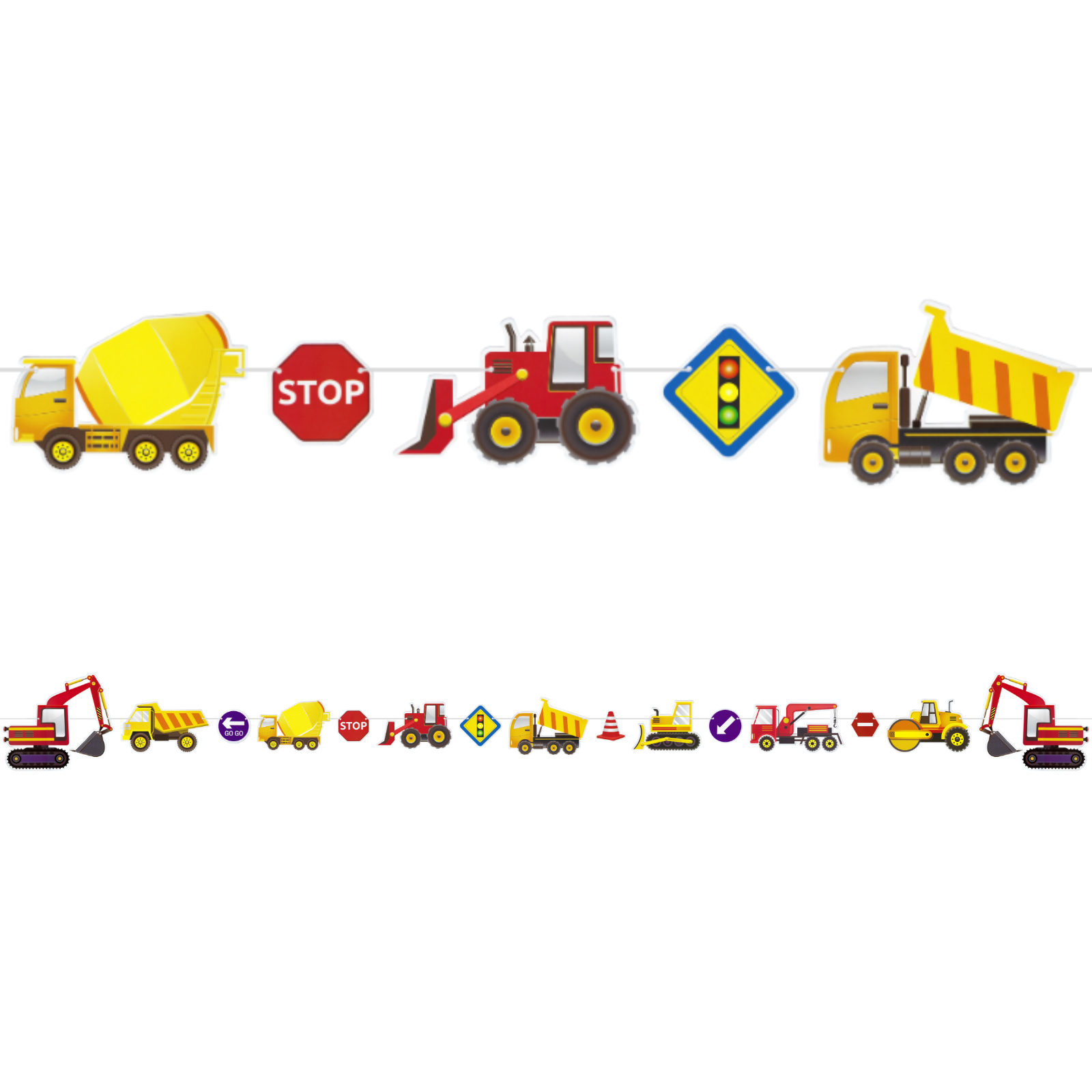 Construction Trucks & Road Signs Garland Banner 3.5m
