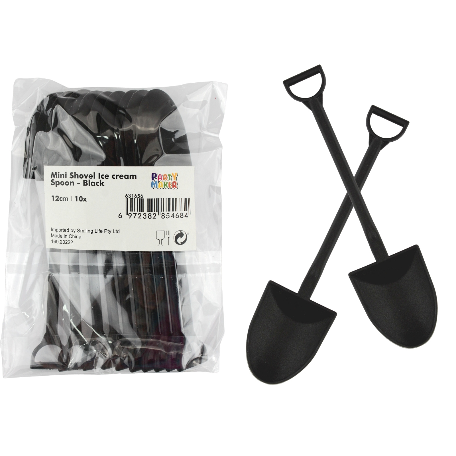 Mini Black Construction Shovel Spoons (Pack of 10) 