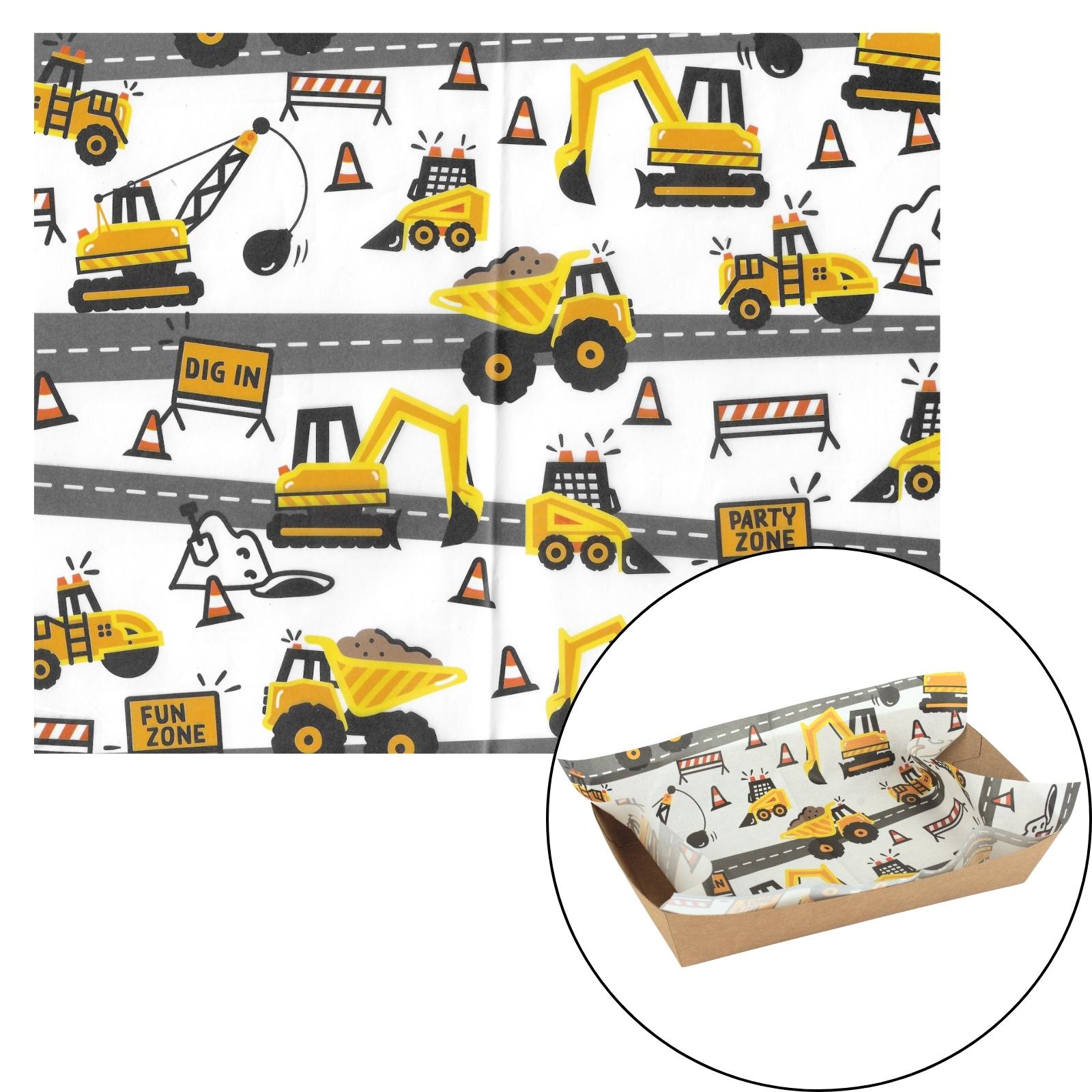 Construction Trucks Grease Proof Paper Plate / Tray Liners (8 Sheets)