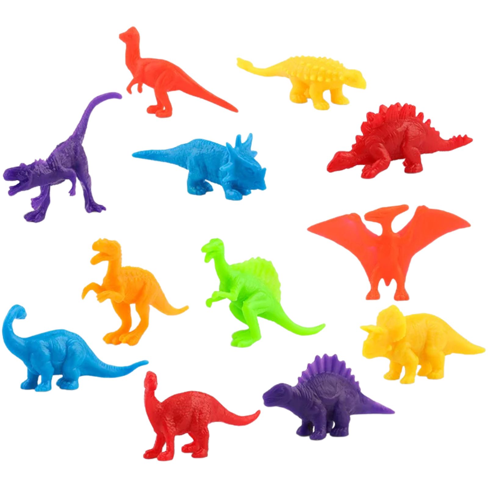 Bright Plastic Dinosaur Toys (Pack of 12)