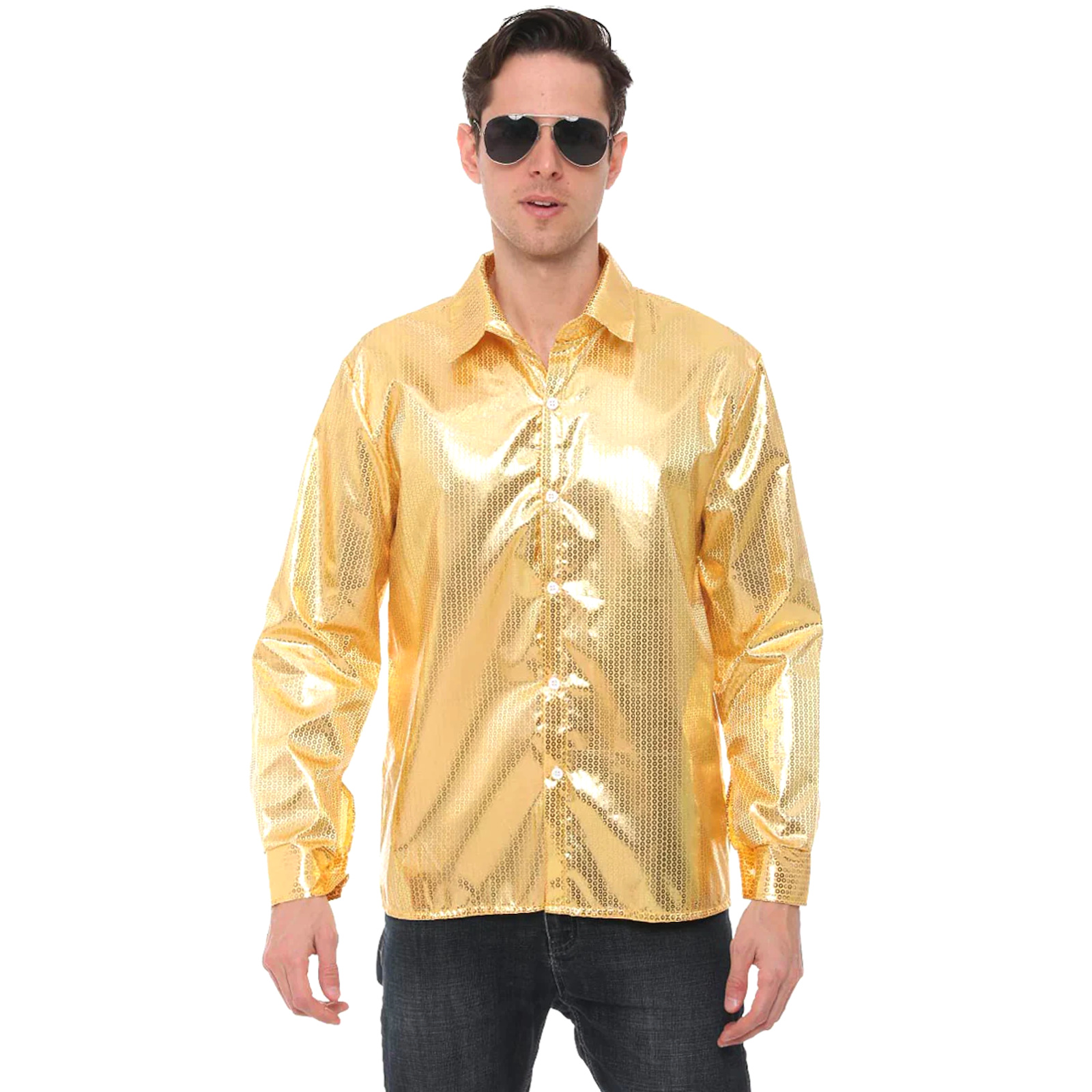 Gold Sequined Disco Shirt Men's Costume Medium