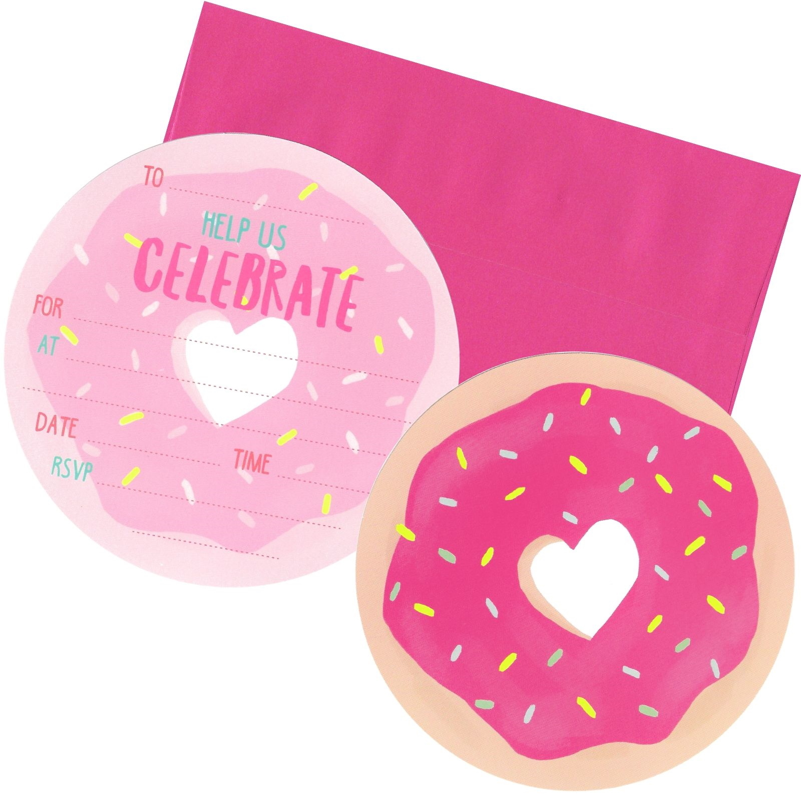 Pink Donut Invitations (Pack of 8)