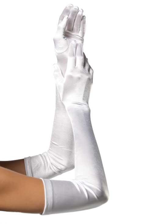 Long Satin Fancy White Adult Gloves