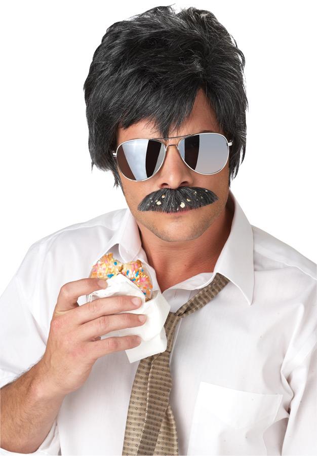 70's Black Silver Ace Detective Adult Wig