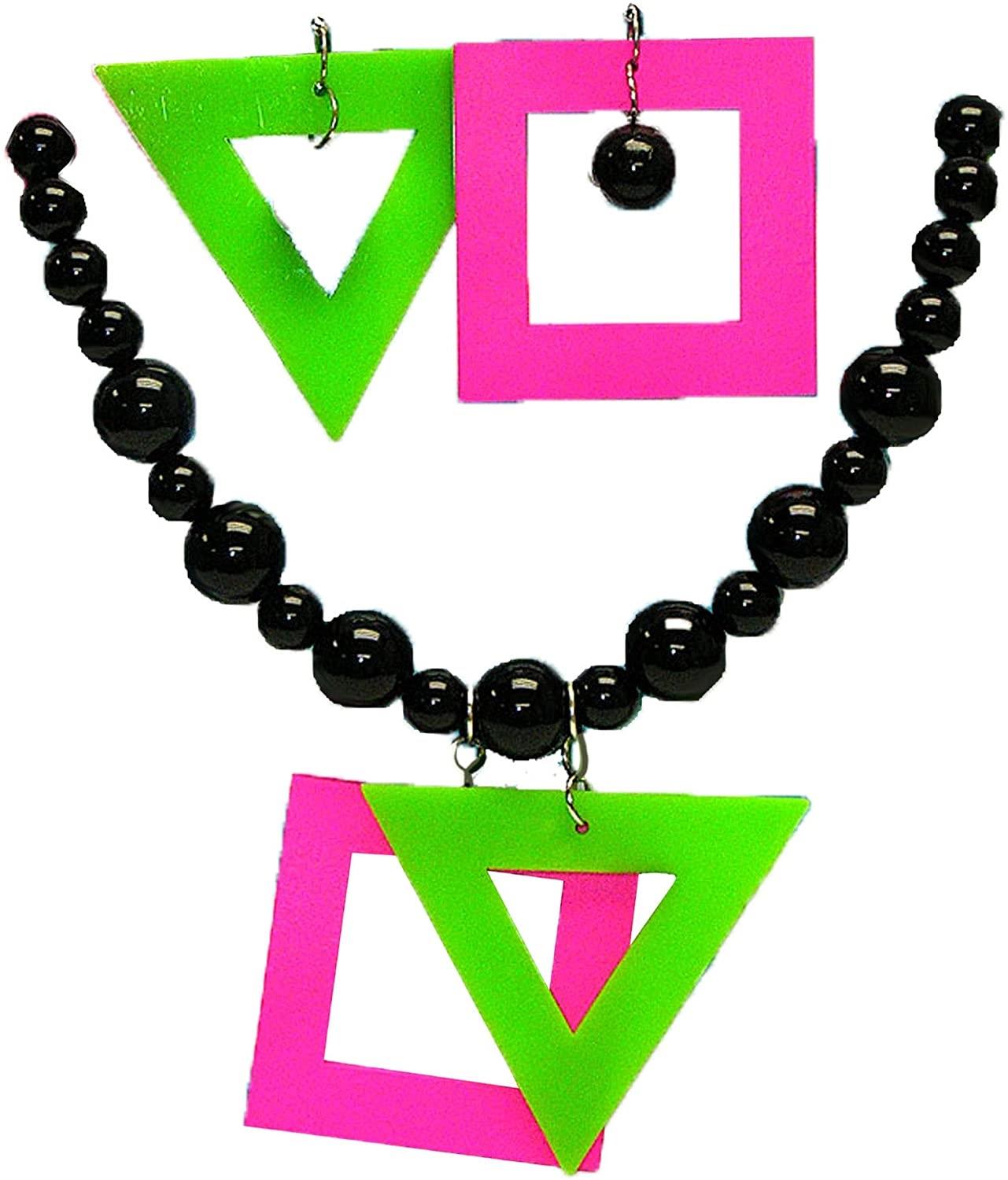 80's Neon Necklace Earrings Jewellery  Adult Accessory Set
