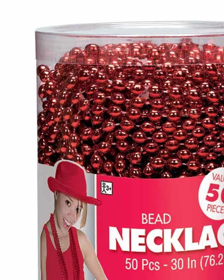 Red Beaded Necklaces Value Pack of 50 Adult Costume Accessory