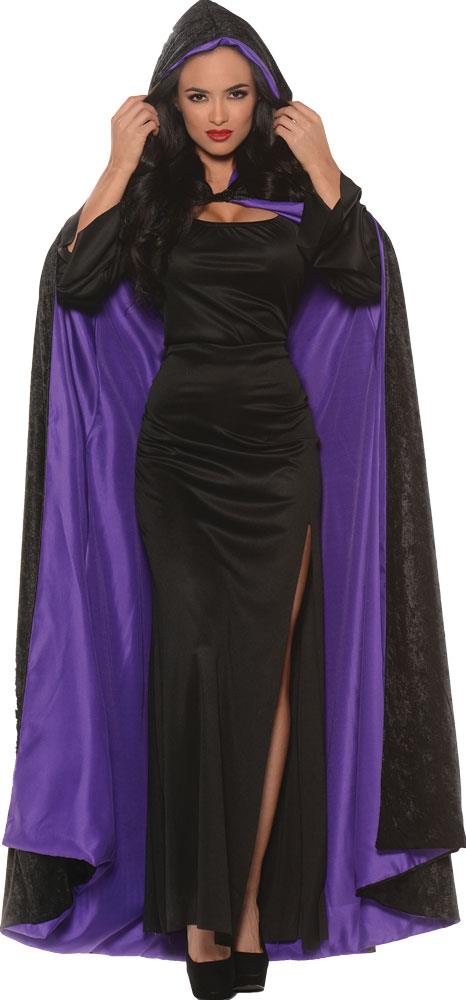 Hooded Velvet Black Purple Adult Cape