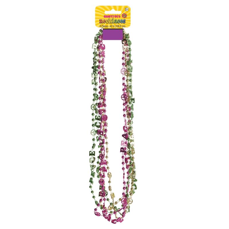 Peace Sign Beaded Necklaces Adult Costume Accessory Pack of 6