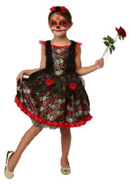 Red Rose Day of the Dead Child Costume 9-10