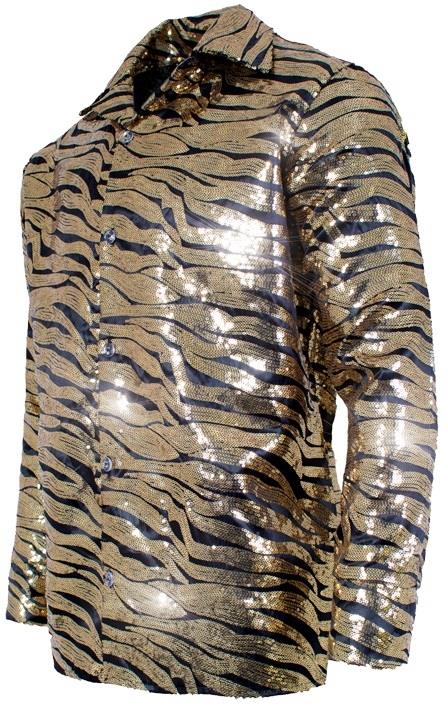 Gold Sequin Tiger Disco Adult Shirt