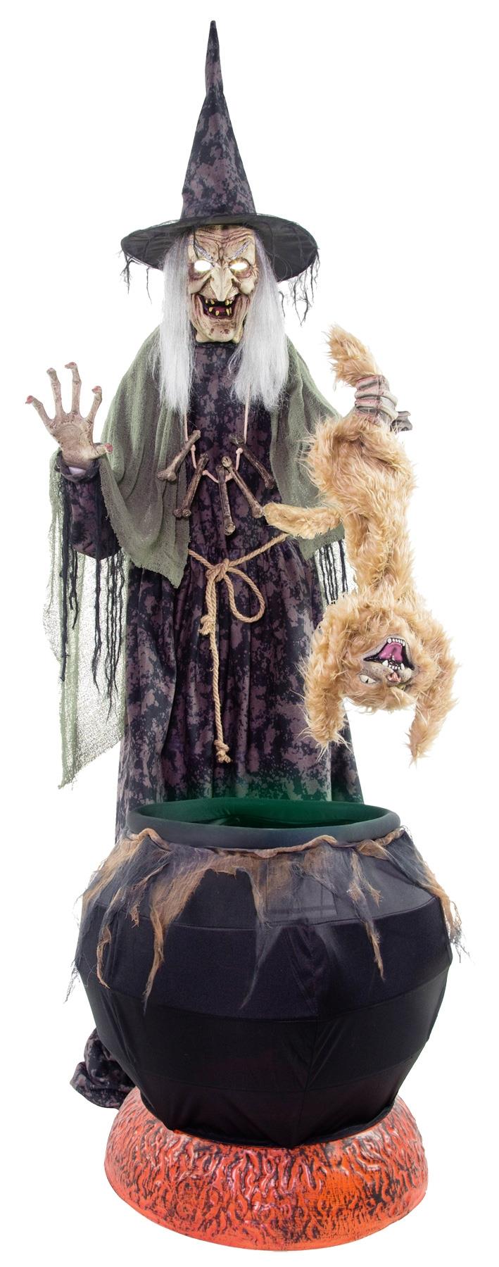 Cauldron Cat-Tastrophe Witch Animated Halloween Prop