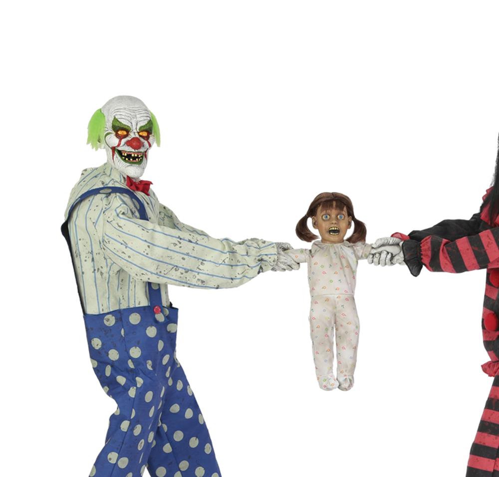 Tug of War Clowns Black Red Animated Halloween Prop