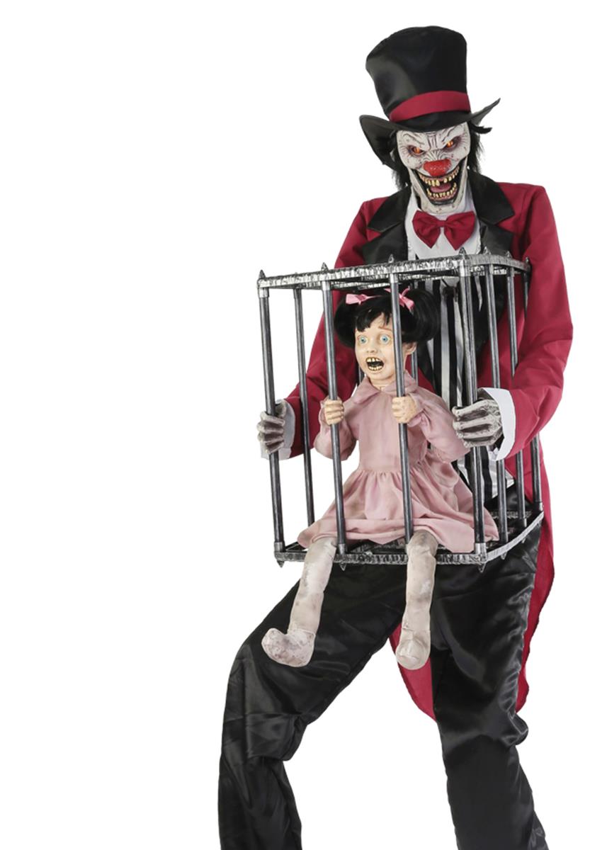 Rotten Ringmaster With Kid in Cage Animated Halloween Prop