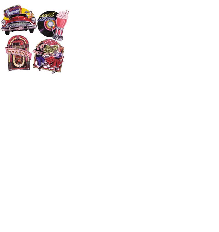 50's Cutouts 16in Decorations Pack of 4