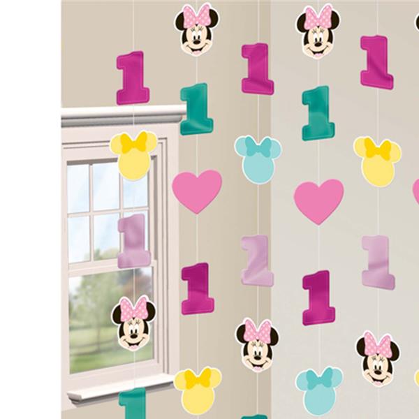 Minnie Mouse Fun to Be One 1st Birthday Foil Cardboard Cutout String Decorations Pack of 6