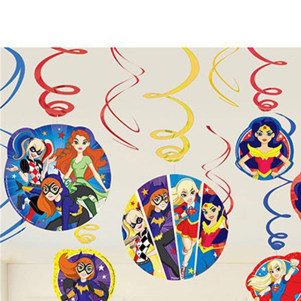 DC Superhero Girls Hanging Swirl Decorations Value Pack of 12