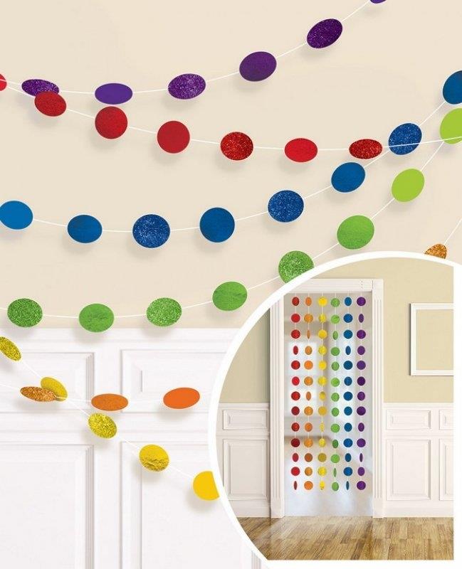 Rainbow Pride Glitter Round String Decorations Pack of 6