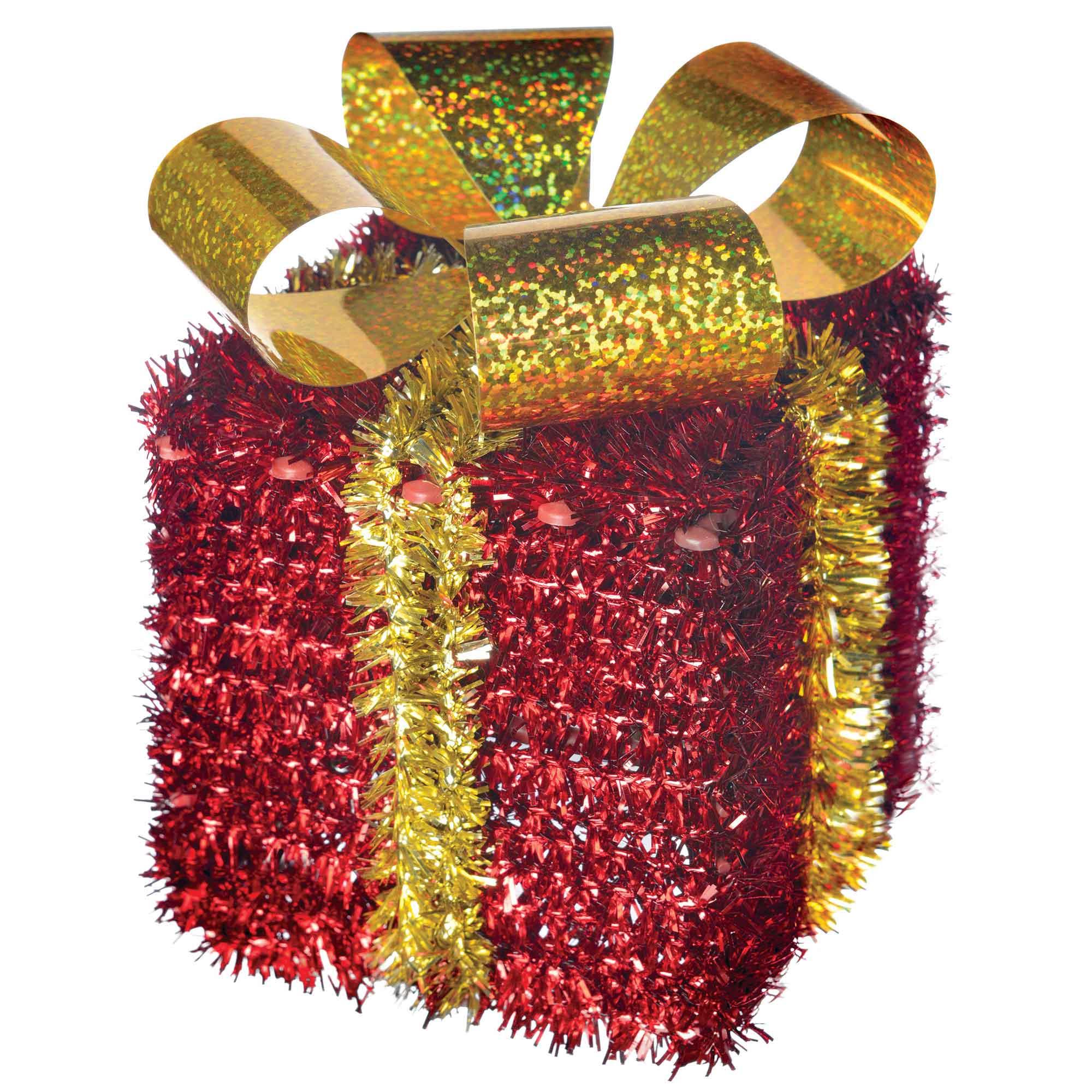 Christmas 3D Tinsel Gift Box With Bow Decoration