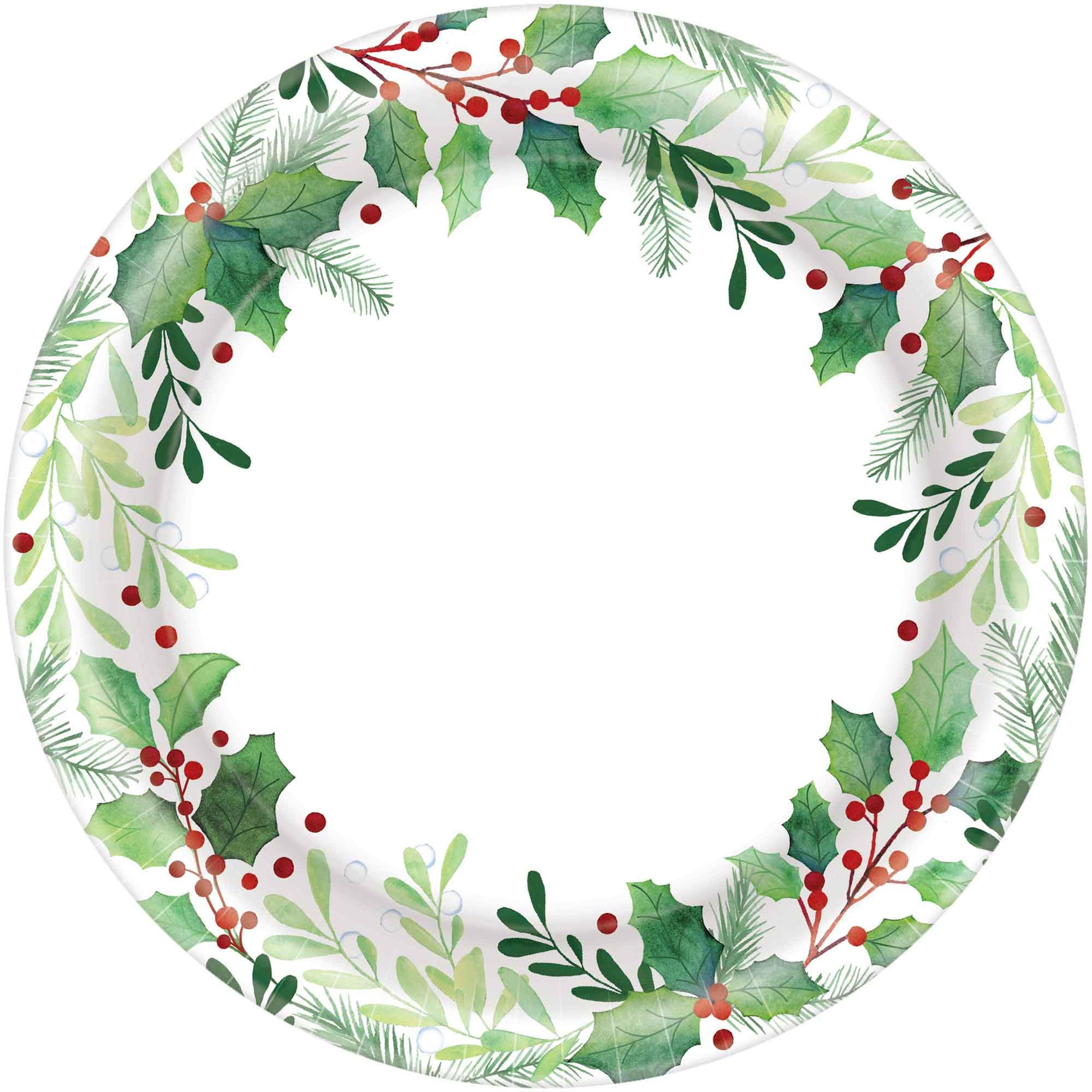Traditional Holly 21cm Round Paper Dinner Plates Pack of 40