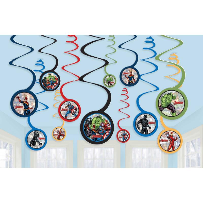 Marvel Avengers Powers Unite Spiral Swirl Hanging Decorations Pack of 12
