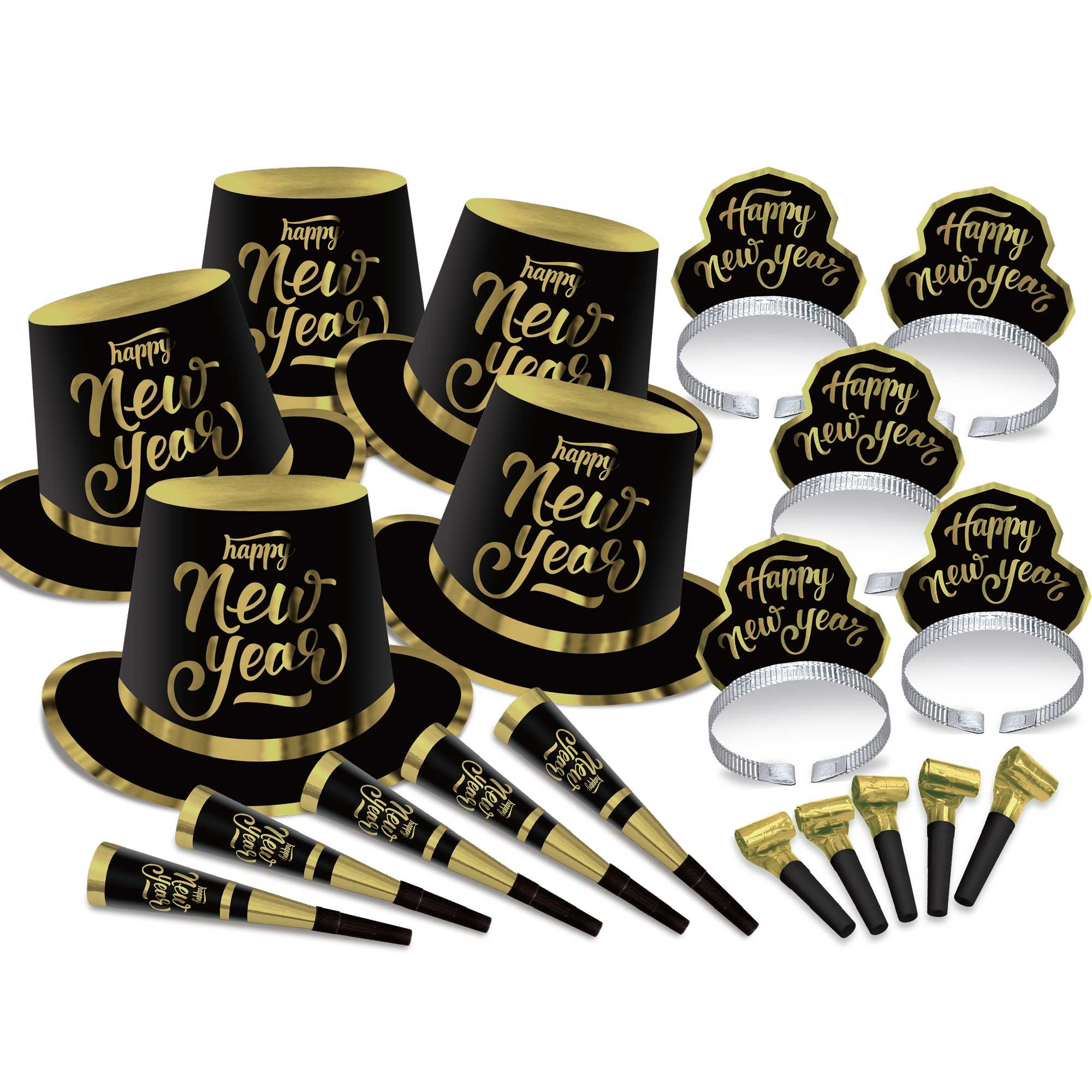 New Year's Party Box Kit Black Gold For 50 People