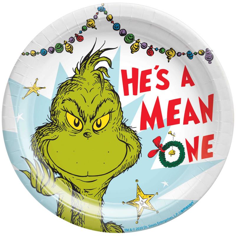 Dr. Seuss The Grinch He's a Mean One Paper Plates Pack of 8