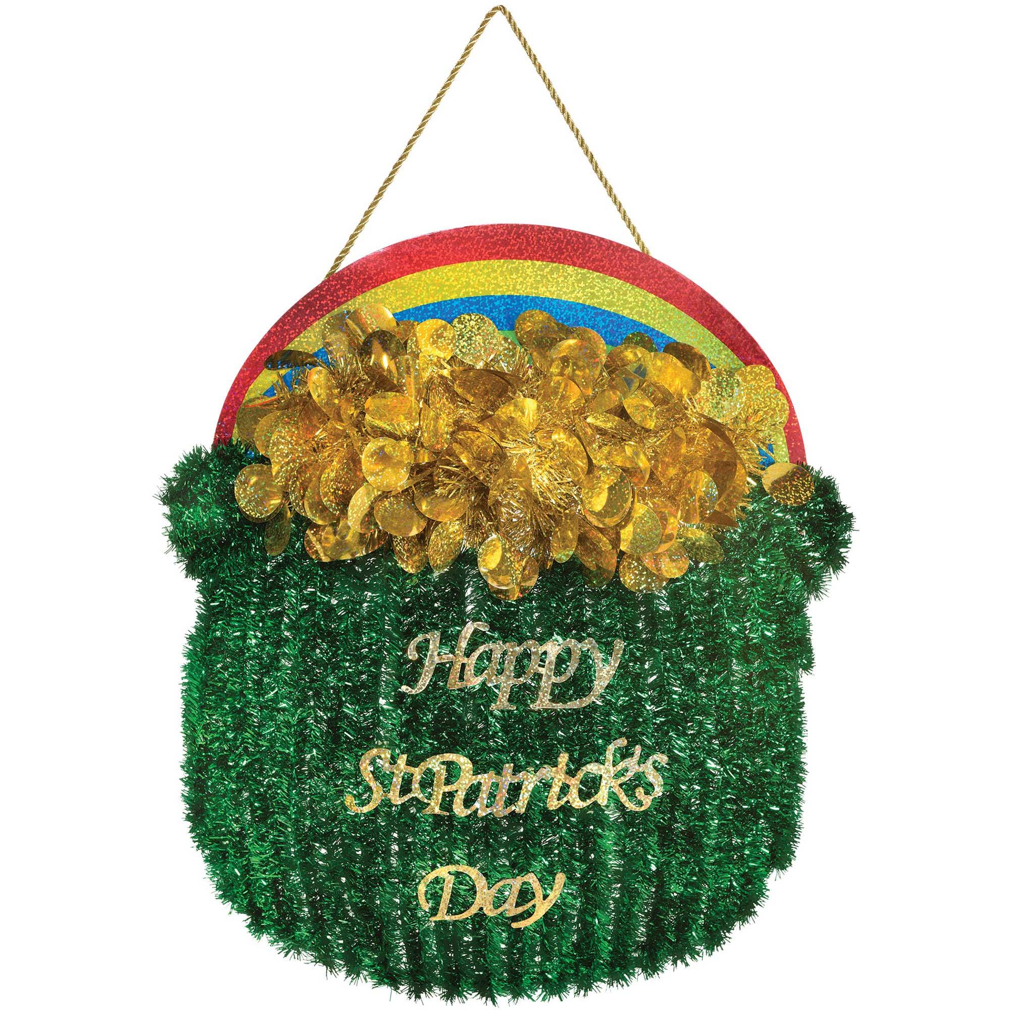 Happy St. Patrick's Day Tinsel Hanging Pot of Gold Decoration