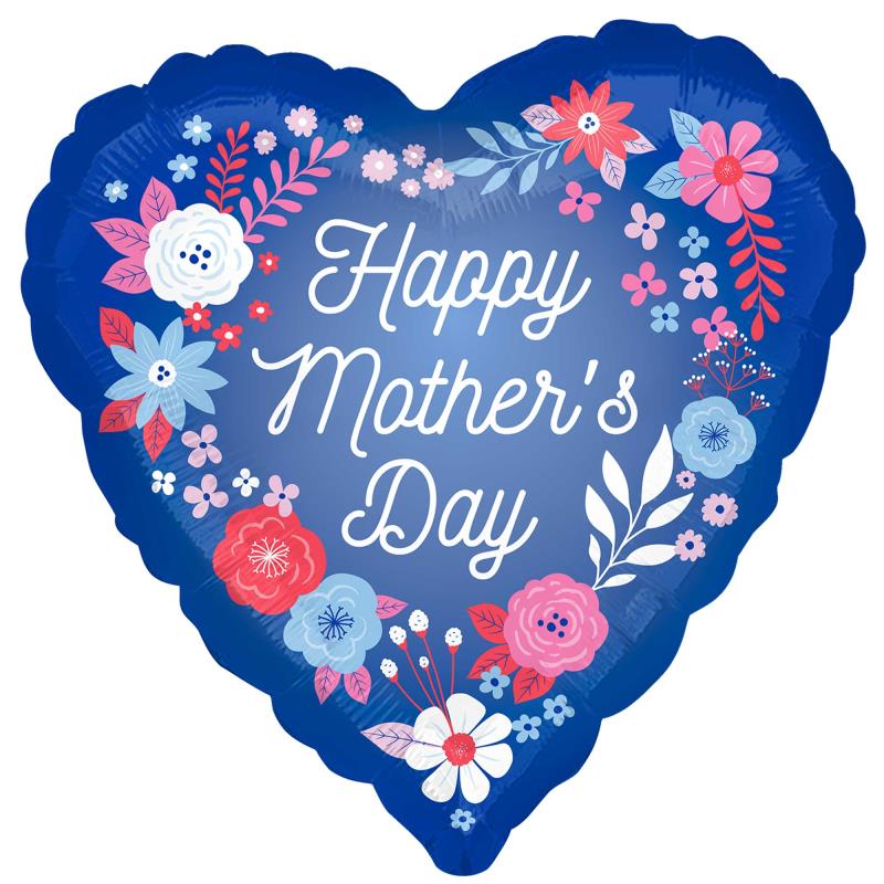 Happy Mother's Day Blue Artful Florals 45cm Foil Balloon