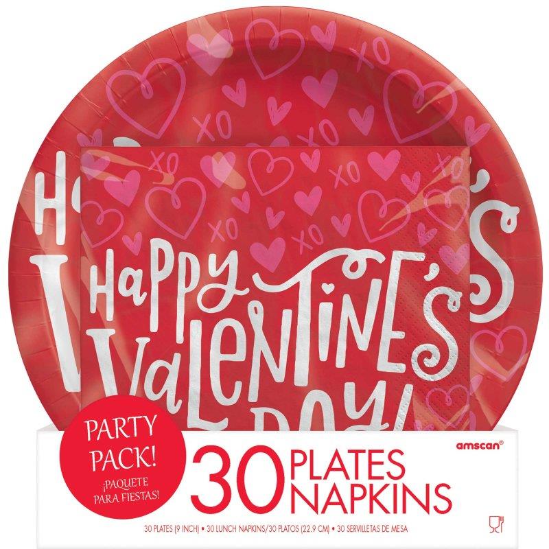 Happy Valentine's Day Plates and Napkins Pack of 60